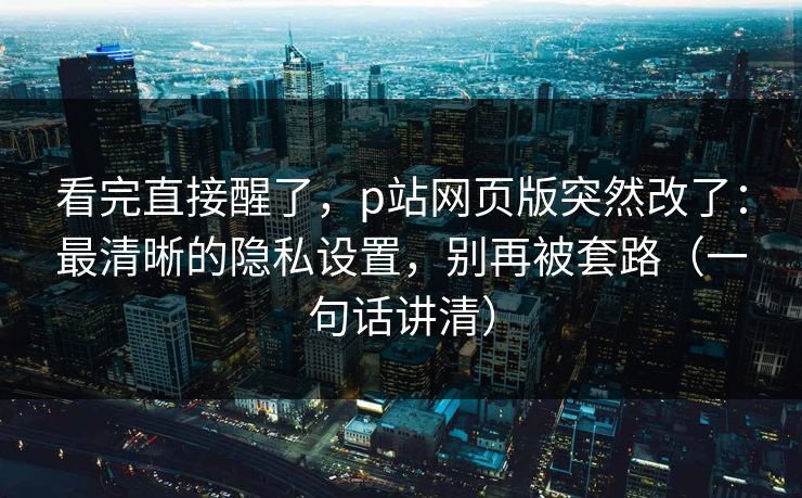 看完直接醒了，p站网页版突然改了：最清晰的隐私设置，别再被套路（一句话讲清）